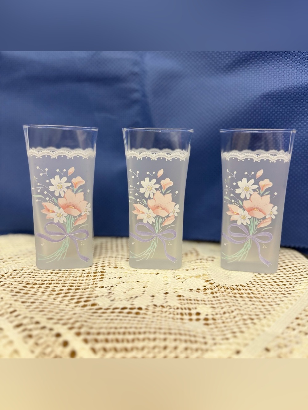 1970’s Belle Fleur Drinking Glasses by Toyo Glass Set of 3